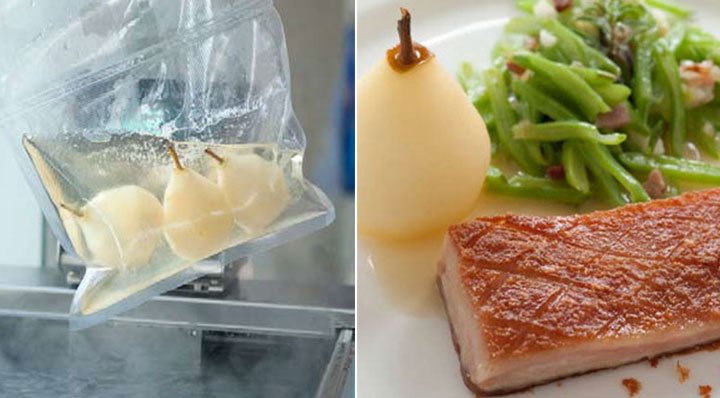 Bohnen, Birnen und Speck Sous Vide