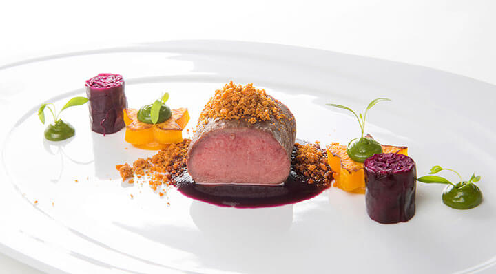 Venison sous vide with pumpkinReh Kuerbis Rotkraut Christiansinger